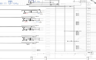 大ホール　断面図　幕　1：100（バトンピッチ入）